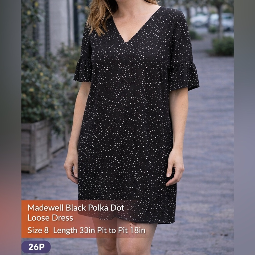 Madewell Black Polka Dot loose dress size 8 length 33in pit to pit 18in